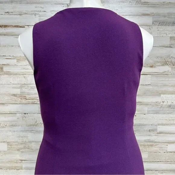 Elie Tahari Ruffle Wool Blend Sheath Dress Size 8 Purple Sleeveless Zip Front - Picture 9 of 14